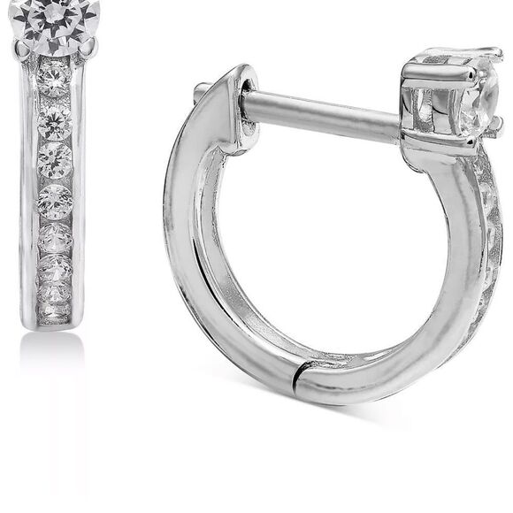 NWT GIANI BERNINI Small CZ Huggie Hoop Earrings in Sterling Silver, 0.5" - Picture 2 of 5